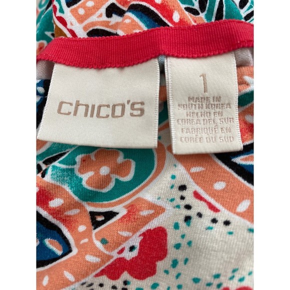 Chico's Paisley Floral Jersey Stretch Swing Rounded Hem Tunic Blouse Size 1 US M - Picture 6 of 9